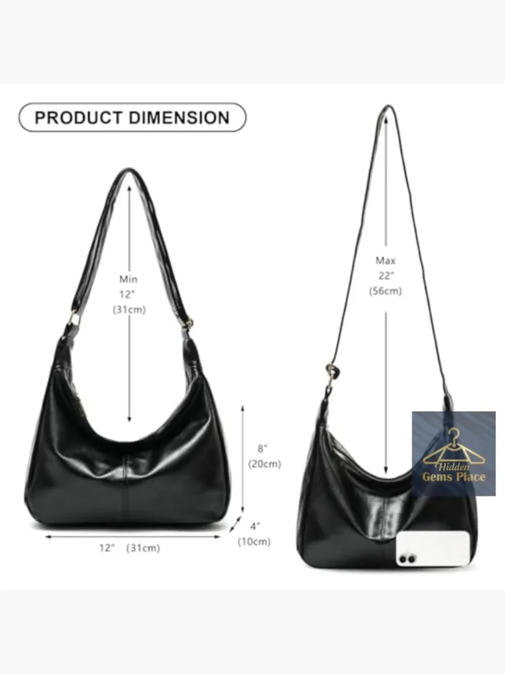 Slouchy Vegan Leather Hobo Shoulder Bag Crossbody Tote Purse Women